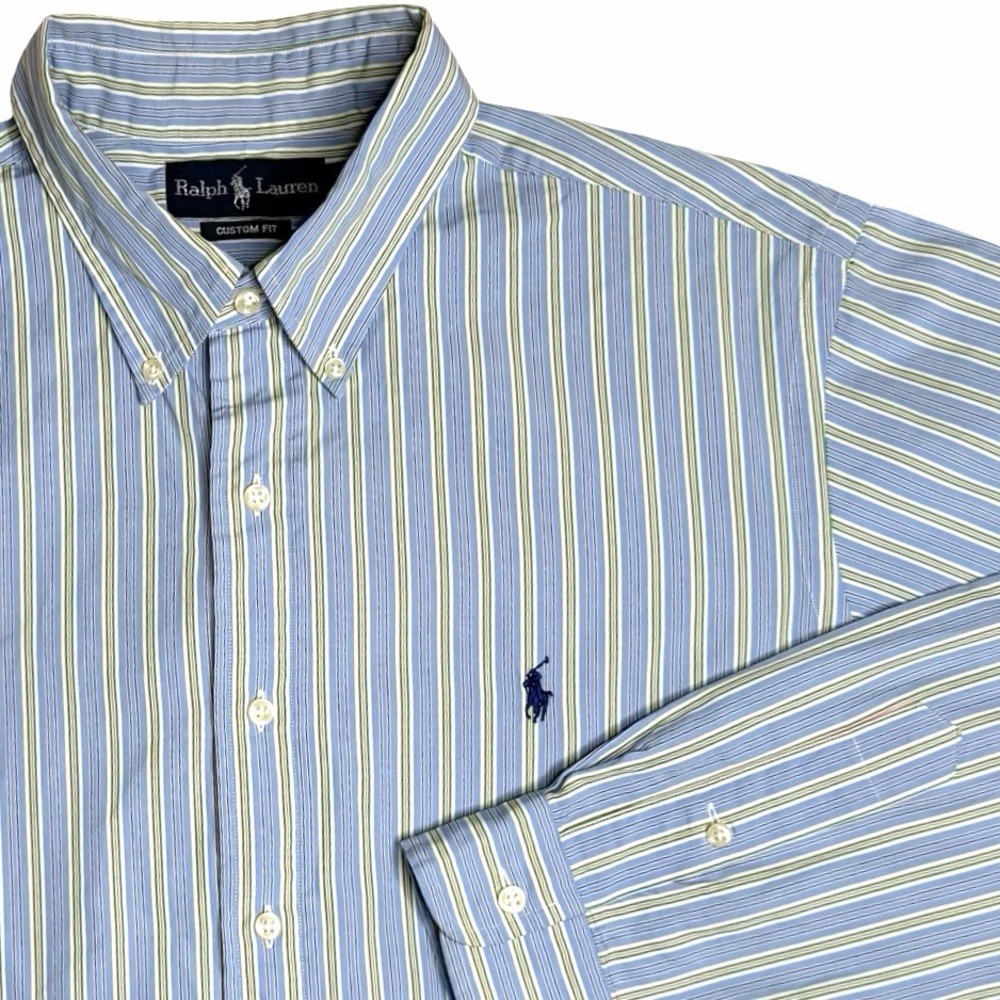 Ralph Lauren Custom‎ Fit Striped Button Down Shirt - Blue Green Pink - XL